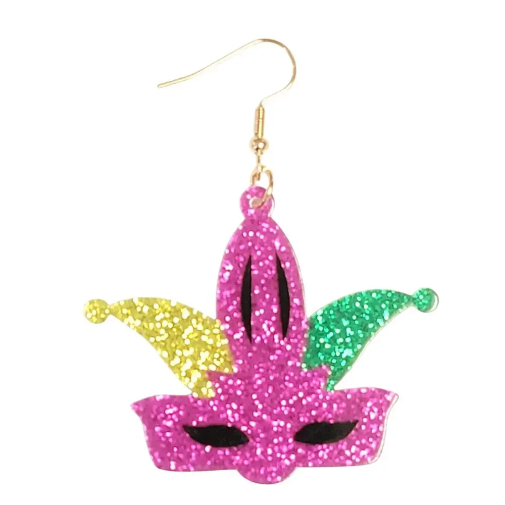 Mardi Gras Mask Earrings Purple Green Yellow Dangle New Orleans‎ Party Jewelry